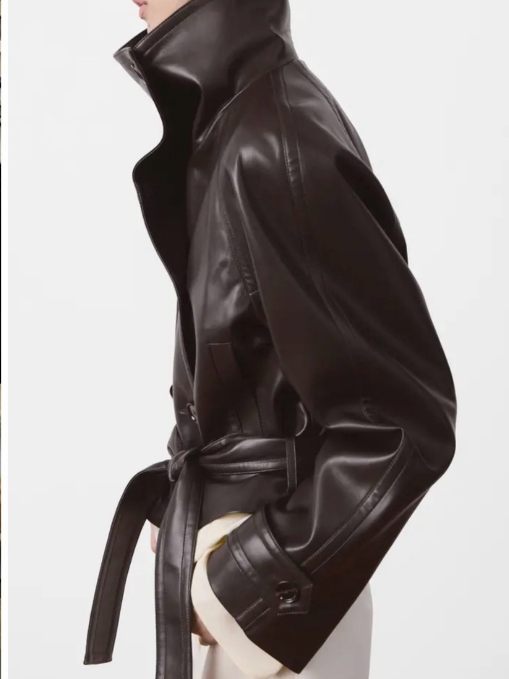 Mango Black Faux Leather Tie-Waist Jacket - Picture 2 of 7